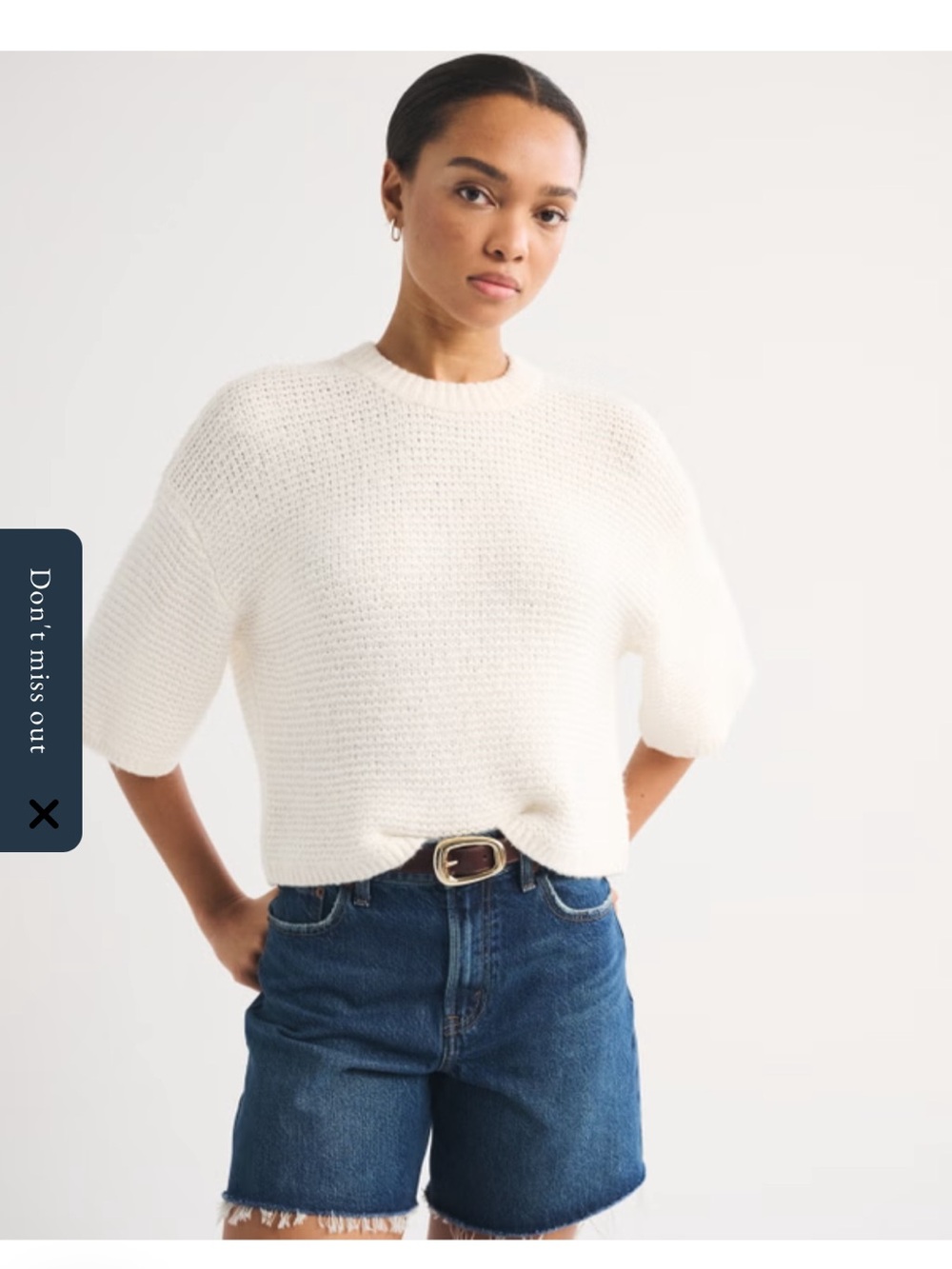 Abercrombie & Fitch Cream Short-Sleeve Crew Sweater